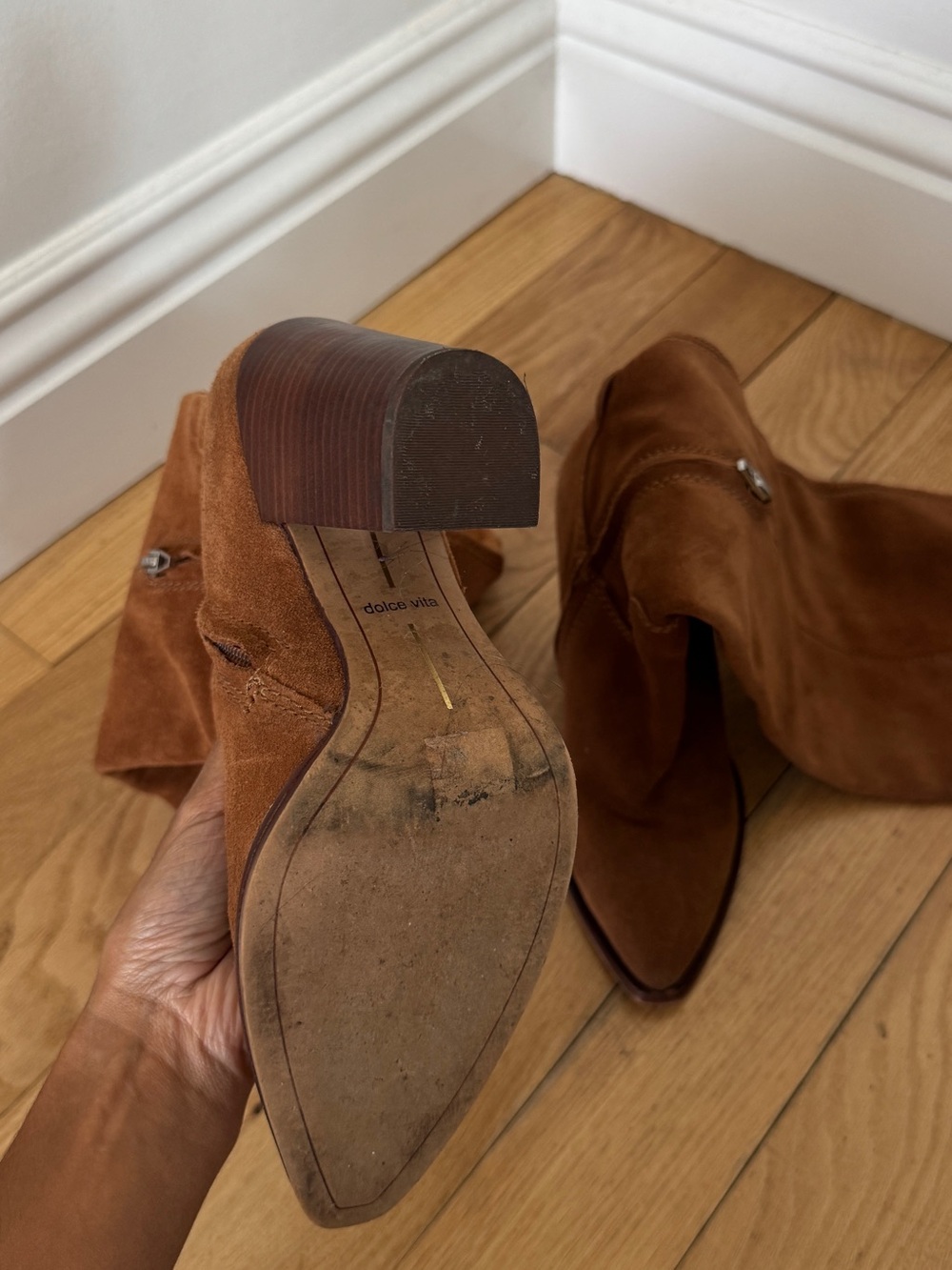 Women's Tall Suede Brown Boots - Classic Knee-High Style - Picture 4 of 6